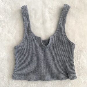 ROMWE Grey Ribbed Cropped Tank Top